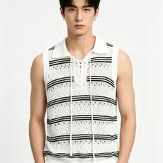 Camiseta listrada americana sem mangas, masculina, feminina, Design de rua, nicho 2026, verão, malha, colete com cadarço