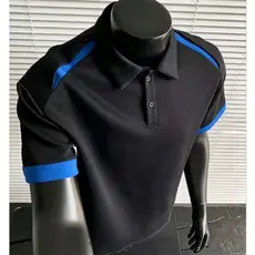 Verão Shopping estilo preto Commuter camisa POLO de manga curta bordado costura camiseta Casual topo