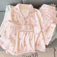 Conjunto De Três Peças De Verão : Pijama Fino Em Nuvem Para Mulheres , Lindo E Doce , Nó De Borboleta , Roupa De Casa