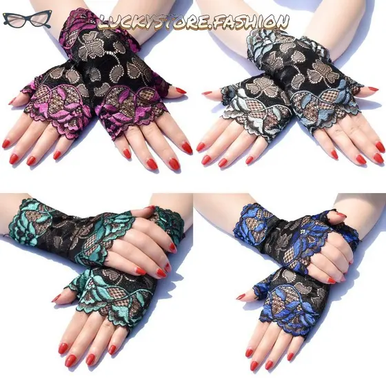 Luckystoree Luvas De Renda Curtas Para Ciclismo Feminino Protetor Solar