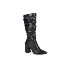 Bota Feminina Slouch Boot Dakota Enrugada Cano Médio Com Zíper Salto Bloco Confortável Original