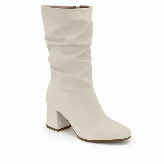 Bota Feminina Beira Rio Slouchy Stretch Bico Redondo Cano Médio Salto Bloco