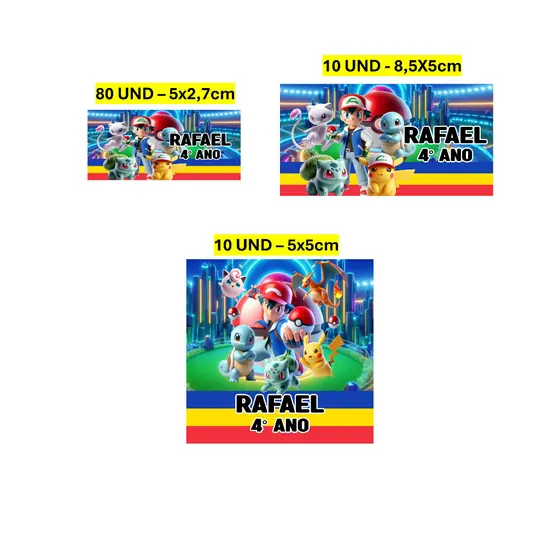 Etiqueta Escolar 100 unidades Pokémon Etiqueta para material escolar Personalizada