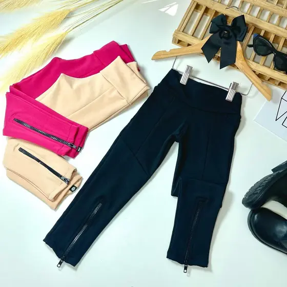 Calça infantil peluciada inverno com zíper do 4 ao 14