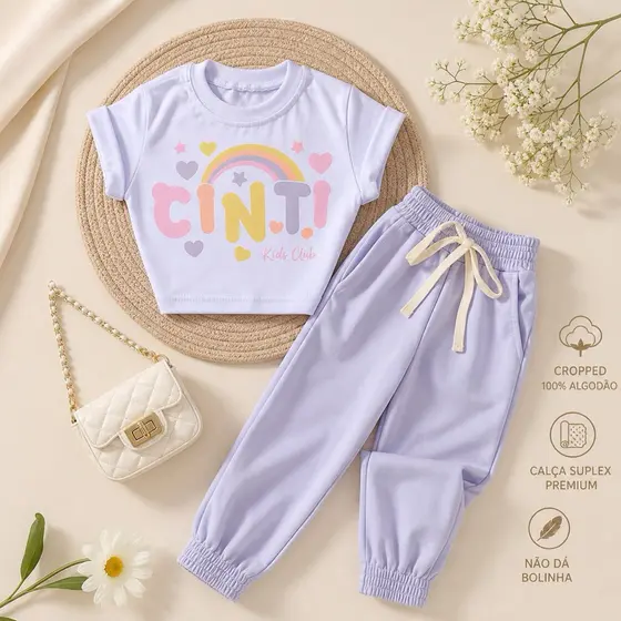 Conjunto infantil menina Jogger + cropped 2 ao 10