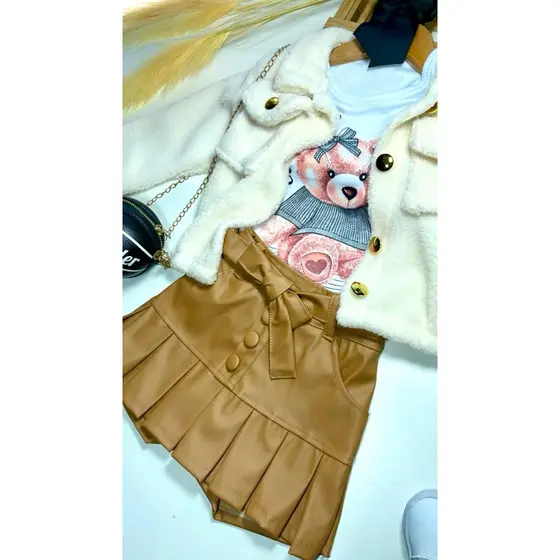 Short Saia Infantil Couro Ecológico