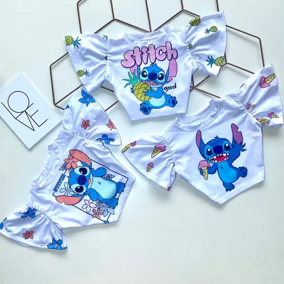 Cropped ou T shirt infantil Stitch