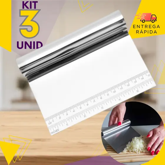 3 ou 1 un - Espatula Aparador Raspador E Cortador Separador Aço Inox C/Régua 15cm Massa Legume