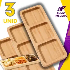 Petisqueira 100% Bambu Retangular C/3 Divisórias Queijo Fondi Frios Petiscos Patê Frutas Amendoim Dia Dos Namorados