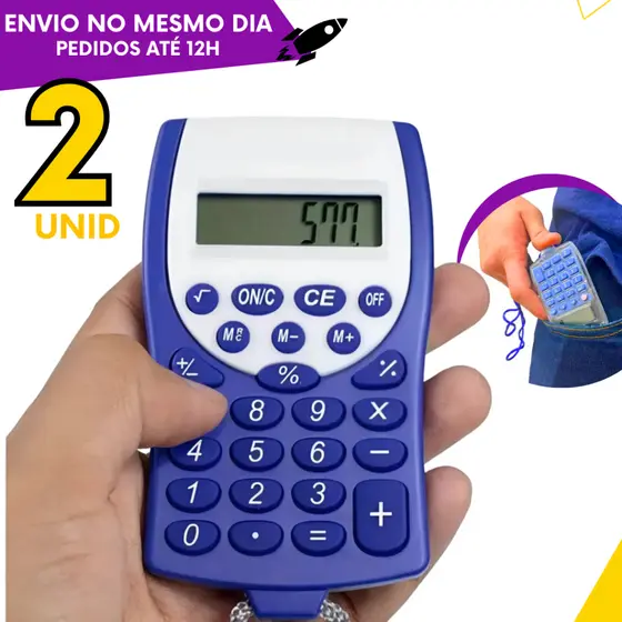 1 ou 2 un - Calculadora Eletrônica De Bolso 8 Dígitos C/ Cordão P/Pendurar