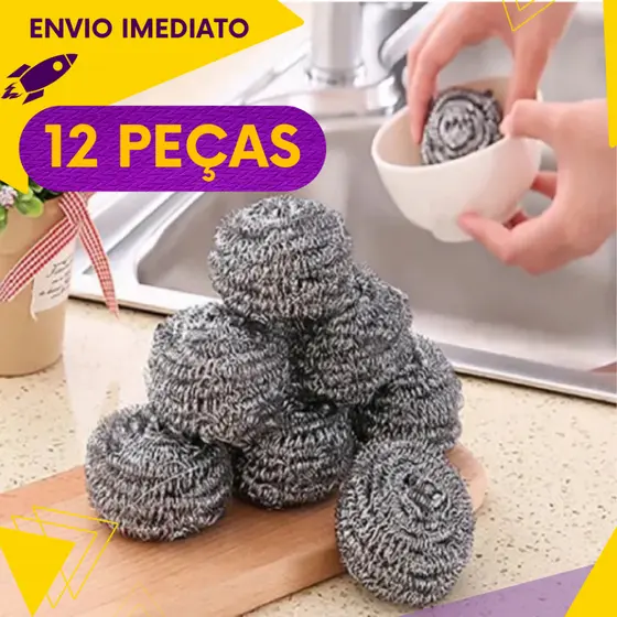 Kit 5, 10 ou 12un - Kit Esponja de Aço Inox - Não Enferruja - Limpeza Pesada Panelas Grelhas
