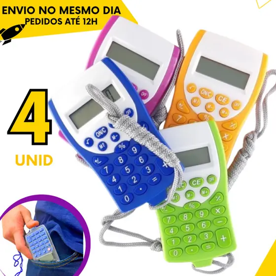 4, 2 ou 1 un - Calculadora Eletrônica De Bolso 8 Dígitos com Cordão P/Pendurar no Pescoço