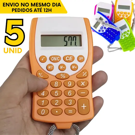 Kit 5, 4 ou 2 un - Calculadora Eletrônica de Bolso 8 Dígitos com Cordão