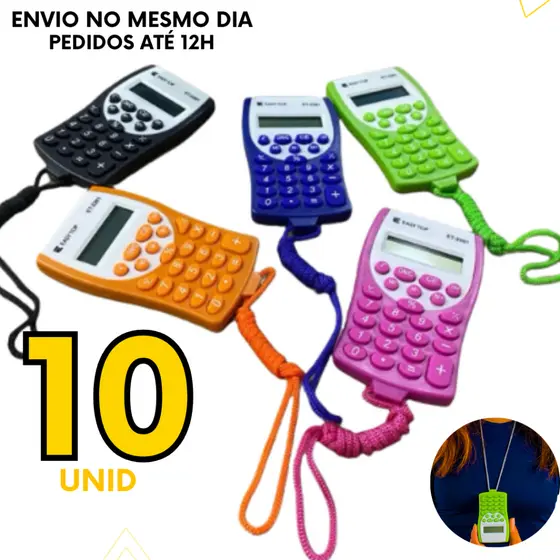 Kit 10, 5 ou 4 un - Calculadora Eletrônica de Bolso 8 Dígitos com Cordão