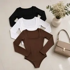 Kit 2 Body Feminino Manga Longa Decote Quadrado Suplex Forrado Premium Tendência Outono Inverno