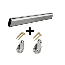 Tubo Cabideiro Oval Arara Para Guarda Roupas Com Suportes Cromados - Até 120cm Moveis
