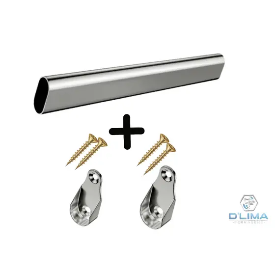 Kit Tubo Cabideiro Oval Arara Para Móveis e Guarda Roupas