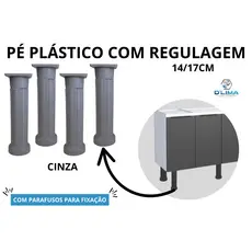 Kit 4 Pé Plástico Regulagem De Armário Móveis Cozinha Pia Gabinete 14 Até 17cm Cinza