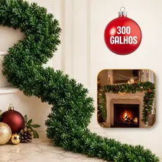 Festão Aramado Natal Grosso 2,70 Metros C/ 300 Galhos Cheios Decoração de Natal Enfeite Natalino Item Luxo