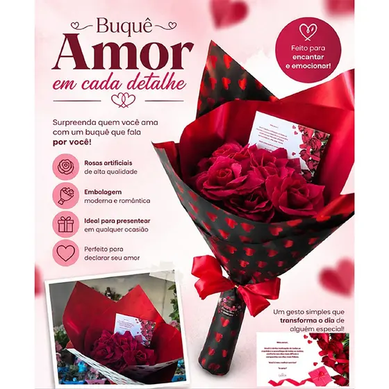 Buquê De Rosas Vermelhas + Cartão Presente Namorados Romântico