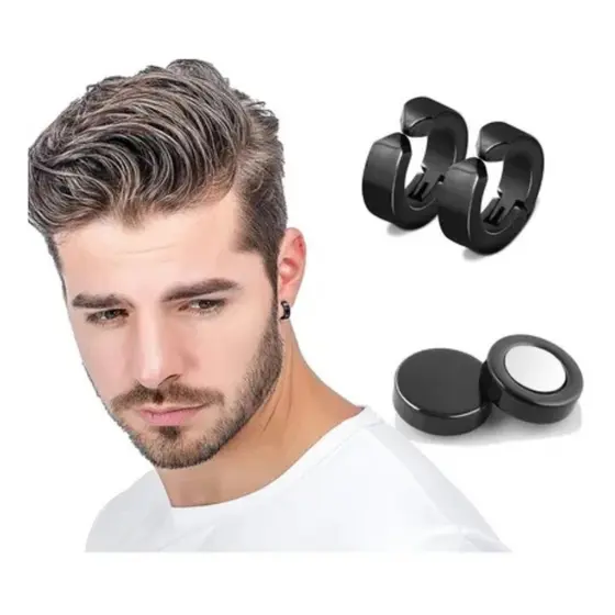 Brinco Argolinha Pressão + 1 Alargador Magnetico 6mm Kit Cor Preto