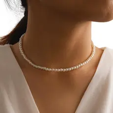 Colar Chocker Infantil Pérola Dama Daminha Dourado Festa