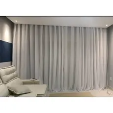 Cortina Blackout Em Tecido C/voil  4,00x2,40 Corta Luz Branco Gelo Sala Quarto