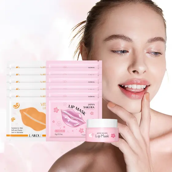 Nutrir E Revitalizar : LAIKOU Sakura Lip Care Set Hidratante Suavizante Pele Labial Conjunto De 13 Unidades