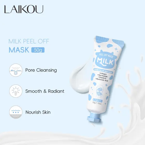 Máscara Peel-Off De Leite LAIKOU Com Colágeno E Niacinamida – Limpeza Profunda De Poros , Iluminadora Hidratante Para Pe