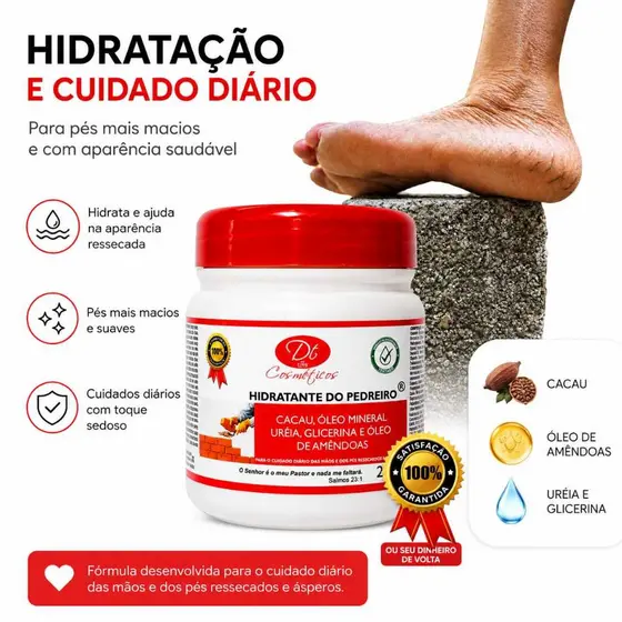 Creme  Do Pedreiro Com Hidratação Profunda Dos Pés Mãos Pele Ressecada Rachadas  Aspera do dia a dia