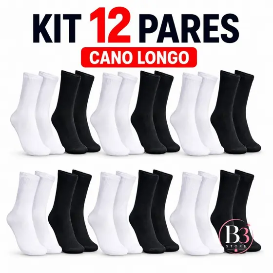 Meia Cano Alto Longo Masculina Kit 12 6 3 Academia Treino