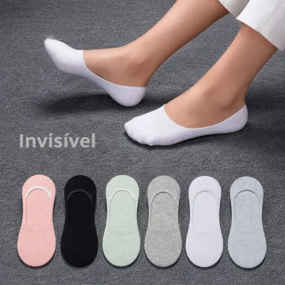 Meia Sapatilha Soquete Invisivel Feminina Kit 12 6 3 Pares Com Silicone