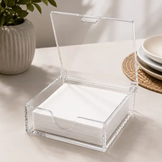 Caixa Organizadora Multiuso em Acrílico Transparente 15x15cm com Tampa Flip Cristal