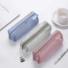 Bolsa Para Caneta De Malha De 1 Unidade , Com Zíper , Estojo Transparente Multifuncional , Organizador Armazenamento De