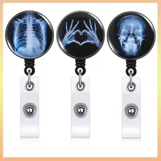 Carretel De Crachá De Raio X Retrátil De Radiologia Técnica De Halloween Osso , Esqueleto , Crânio , Enfermeira Médica