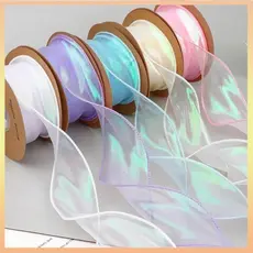 40mm 10Yards Fita Organza De Rabo De Peixe Refletiva Iridescente De Borda Ondulada Para Embalagem De Presentes Fitas Voi