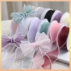 4cm Pérola Fishtail Fio Fita Artesanal Grânulo Ondulado Borda Decoração DIY Laço Arco Acessórios Para O Cabelo Material