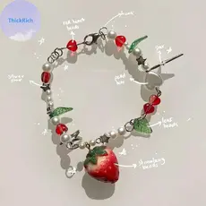 ThickRich Requintado Morango Charme Pulseira Doce Bonito Artesanal Frisado Fresco All-match Corrente De Pulso Para Mulheres Meninas Presente De Festa BR