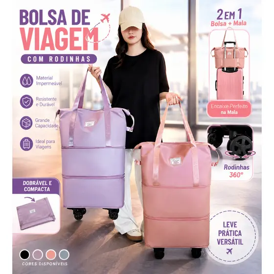 Bolsa De Viagem Feminina Multifuncional Mala Dobrável De Grande Capacidade Impermeável com Rodinhas