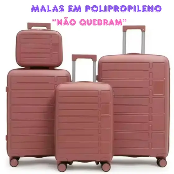Kit Conjunto 3 Malas Viagem Pmg Pequena 10kg E Media 23kg E Grande 32kg + Frasqueira Polipropileno