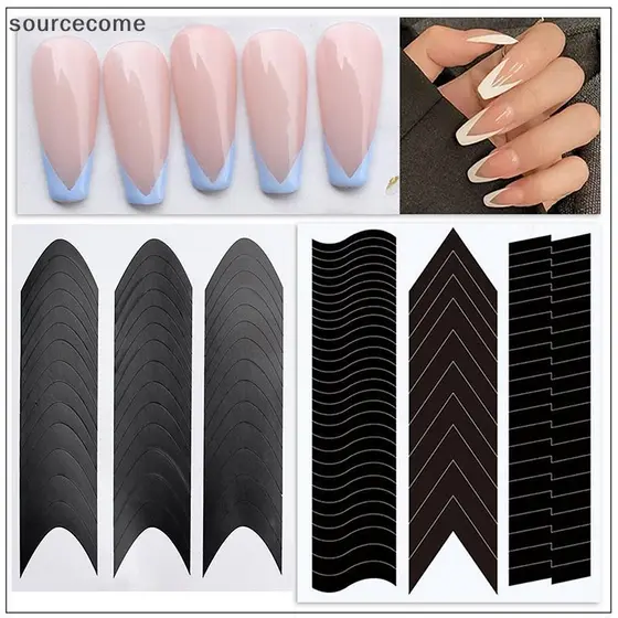 [sourcecome] Borda De Manicure Francesa Auxiliar Nail Stier Linha Ondulada DIY Dicas De Art Guias Stiers Stencil Strips