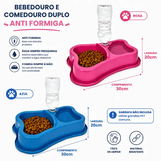 Comedouro Bebedouro  Cão Gato Coelho Duplo Anti Formiga 1100ml comedor Pet Cachorro