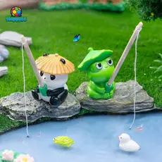 happyss Pesca Sapo Panda Estatuetas Ornamento Criativo Dos Desenhos Animados Figura Animal Boneca Tanques De Peixes Aquá