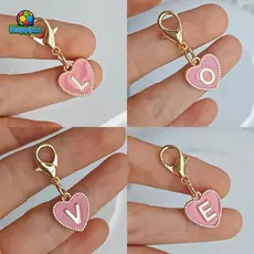 happyss Bonito Alfabeto 26 Letras Coração Chaveiro Para Bolsas Fone De Ouvido Charme Pingentes Acessórios Presentes Com