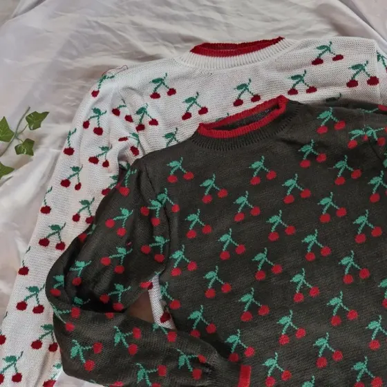 suéter de cereja, moda inverno, frutas