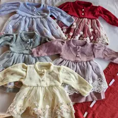 Vestido Bebê Menina Inverno em Tricô com Tule Bordado (bebê reborn)