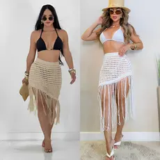 Saia de Praia Saida de Praia Piscina franjao Moda Praia Tricot Crochê