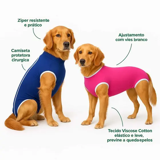 Roupa Pós Cirúrgica Com Zíper Pet Macho Fêmea Castração