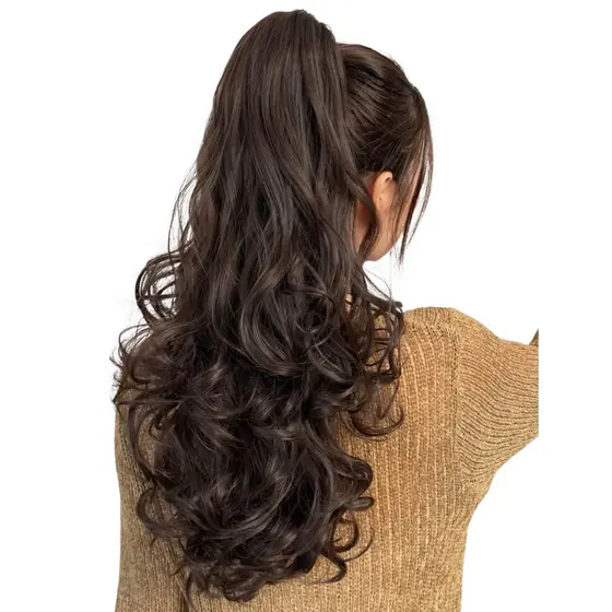 Aplique Cabelo Piranha Idêntico Humano Aceita Chapinha Castanho Claro Ondulado Fibra Orgânica