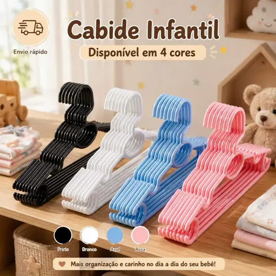Kit com Até 100 Cabides Infantis Coloridos Bebê Criança Organização Premium